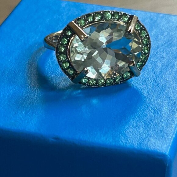 Rarities Carol Brodie Prasiolite & White Topaz Ring Size 7  Rarities Carol Brodie Gold Plated Silver East West Oval Ring PRASIOLITE 6 nwot